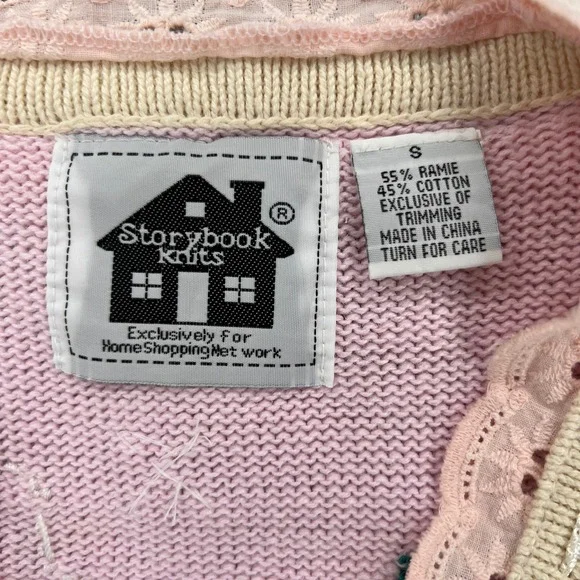 VTG Y2K Storybook Knits Tea Cardigan Sweater Women S Pink Embroidered Cottage - Picture 8 of 13